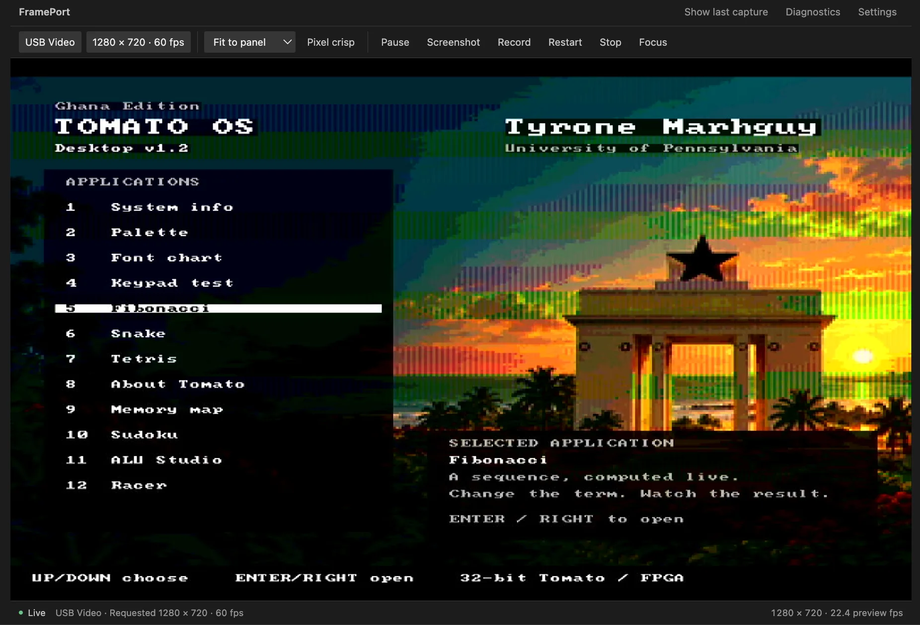 Tomato OS displayed through FramePort