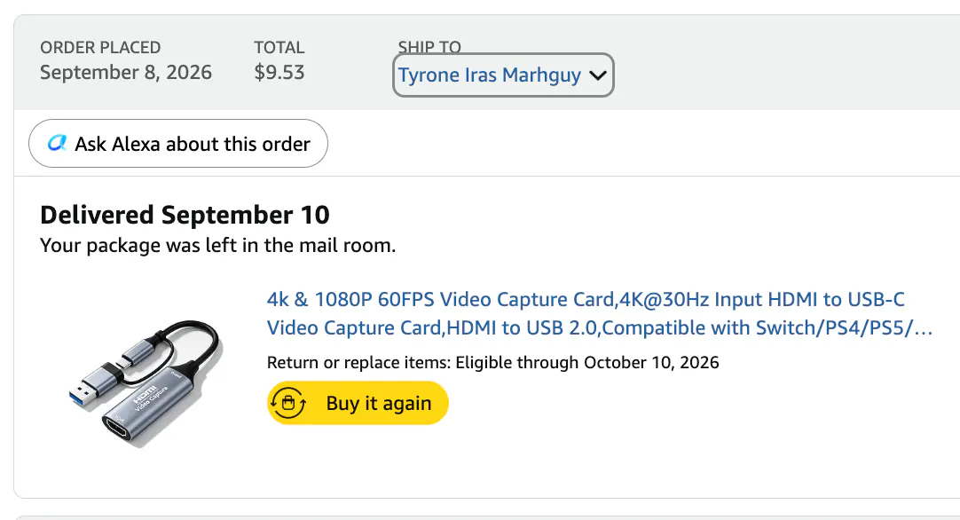 HDMI capture device order