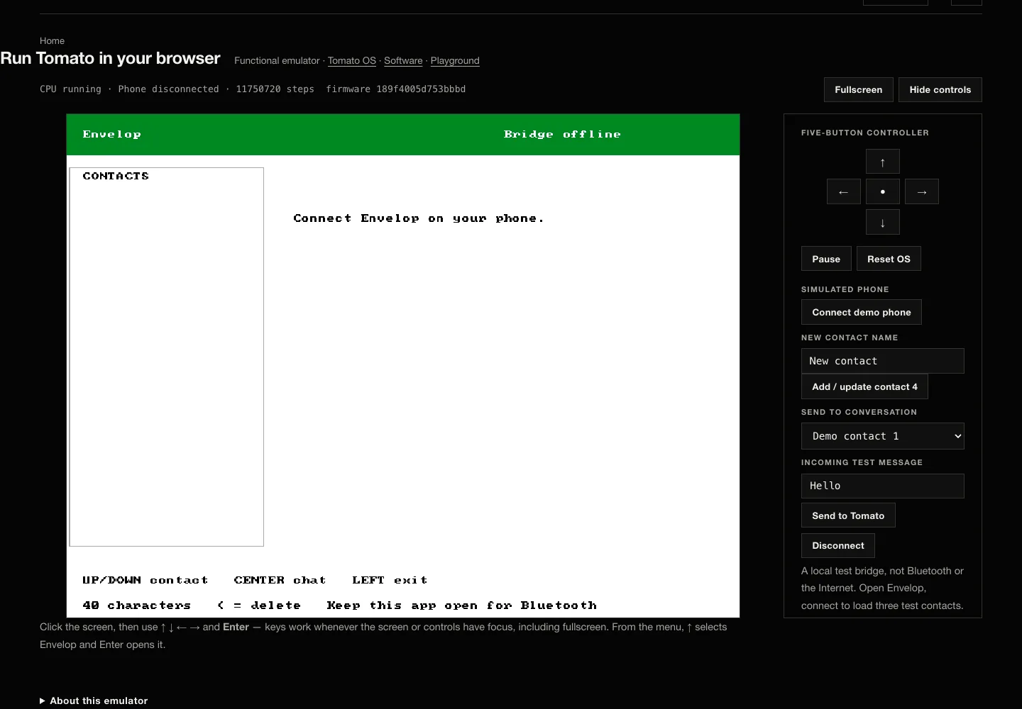 Envelop open inside Tomato OS in the desktop Virtual Tomato emulator