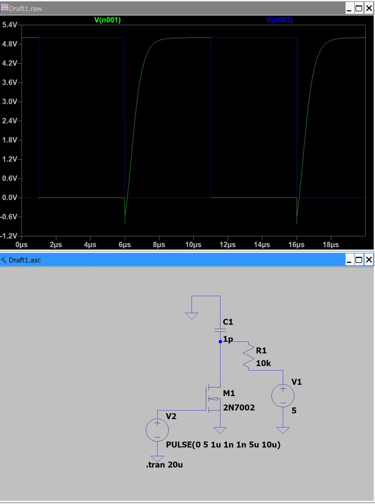 Transient plot + schematic, Cload = 1pF
